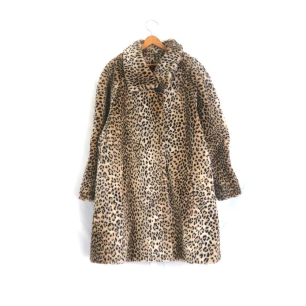Vintage Faux Fur Leopard Print jacket 00s EXPRESS Plush Coat Womens Size Medium